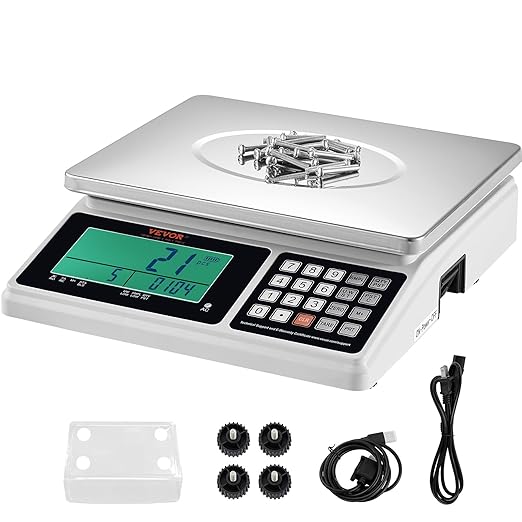 VEVOR Industrial Counting Scale, 30 kg x 1 g, Digital Scale for Parts and Coins, g/kg/lb Units, Electronic Gram Scale Inventory Counting Scale Kitchen Jewelry Scale with RS232 Port and LCD Screen