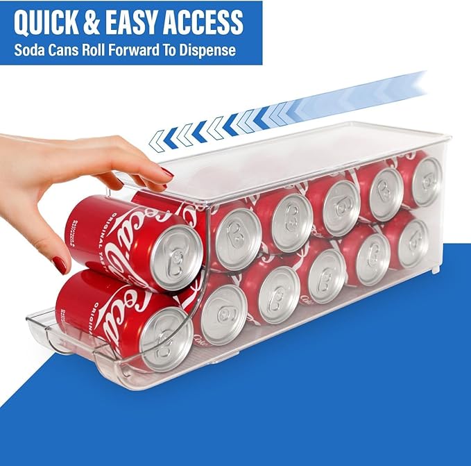 Soda Can Organizer with Lids, Stackable Soda Can Dispenser for Refrigerator, Clear Can Holder Organization and Storage Bins for Fridge, Kitchen, Countertop, Drink Pantry Organizers, Holds 12 Cans Each