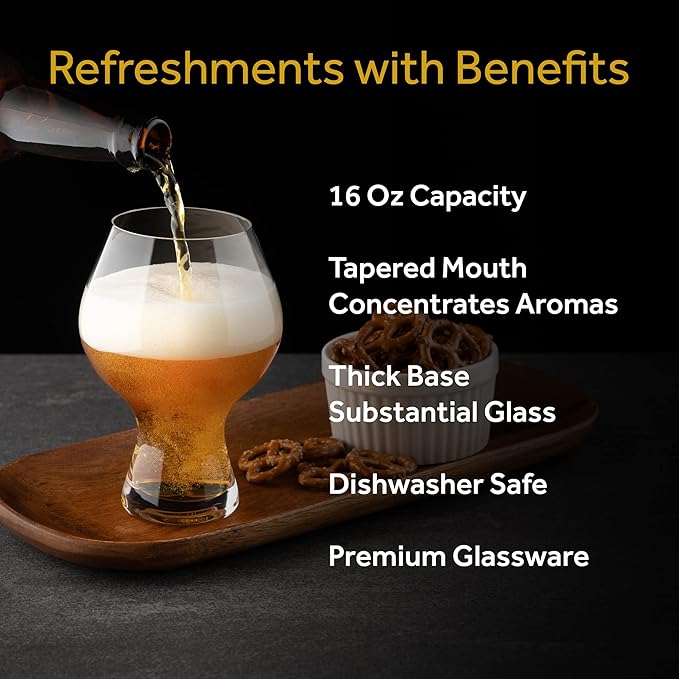 Hollen Walker Premium Beer Glasses Set of 4, Craft IPA Beer Glass, Beer Gifts for Men, Pilsner, Modern Beer Glasses, Beer Gift, Stout, Pint Glass