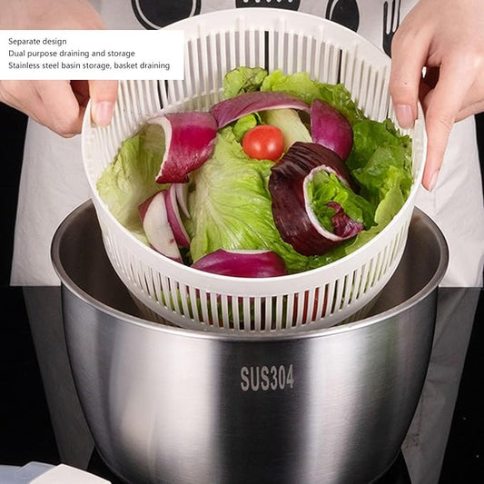 Salad Spinner, Stainless Steel Multifunctional Large Capacity Lettuce Vegetable Fruit Dryer Drain Basket for Home Restaurant