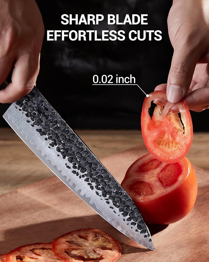 8 Inch Japanese Knife, Hand Forged 5 Layers High Carbon 9CR18MOV Steel Rosewood Handle Chef Knife, Ultra Sharp Durable Professional Kitchen Knife, A Thoughtful Birthday Gifts for Mom/Dad