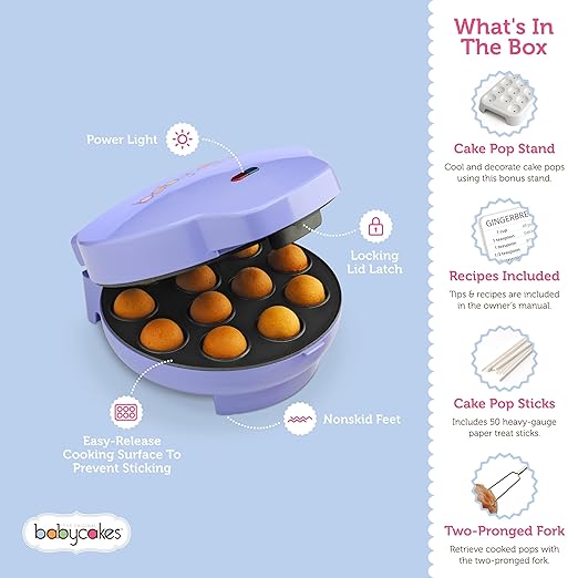 Cake Pop Maker by Select Brands - Kit for Birthdays & More - Includes Decorating Stand & 50 Sticks - Features Non-Stick Coating - Makes 12 Cake Pops