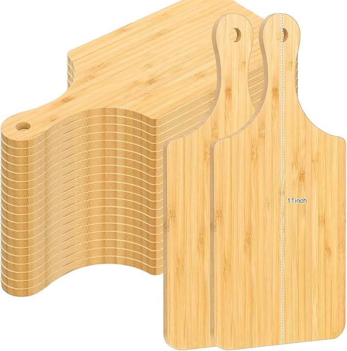 Zubebe 10 Pcs Cutting Board Bulk 11 x 5 Inch Wood Chopping Board Blank Small Laser Engraving Mini Charcuterie Serving Boards for Wedding Housewarming Gift (Bamboo)