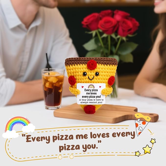 Romantic Gift For Couple Boyfriend Girlfriend Cute Handmade Crochet Pizza For Anniversary Valentine’s Day Love Gifts For Husband Wife Partner Small Birthday Gift Idea for Couples Pizza Decor