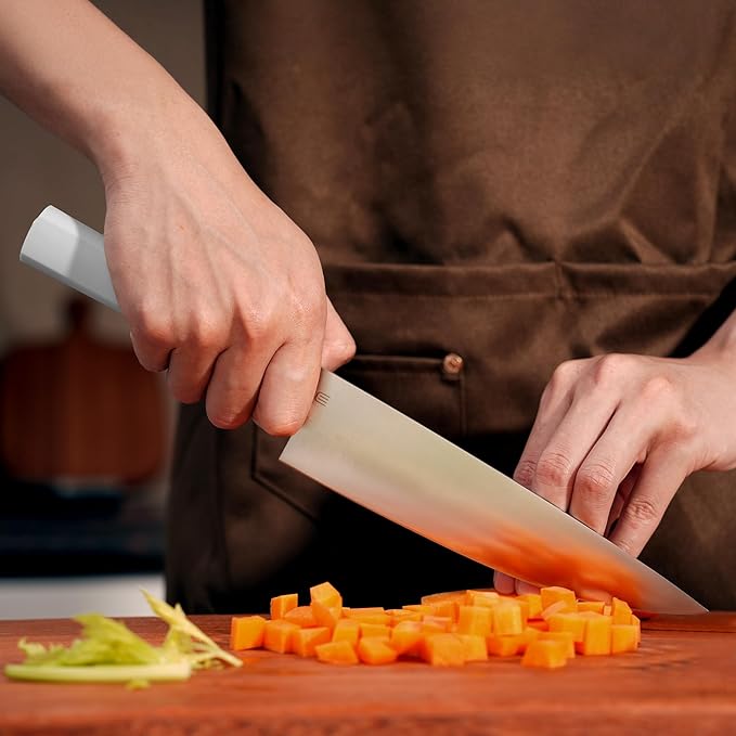8 Inch Chef Knife, AR-RPM9 Steel & Ergonomic Handle Cooking Knife, Ultra Sharp Professional Kitchen Knife with Oak Sheath, Gift Box for Home Chefs