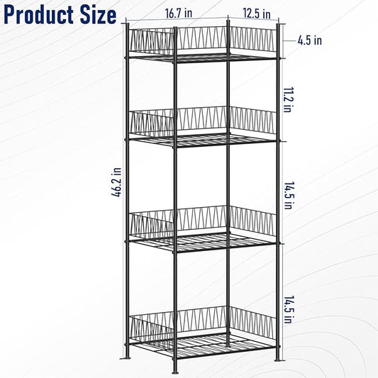 smusei Water Bottle Storage Rack 4 Tier Freestanding Floor Bottled Water Organizer Shelf Large Capacity Metal Beverage Soda Can Drink Holder Stand for Pantry Kitchen Living Room, Black