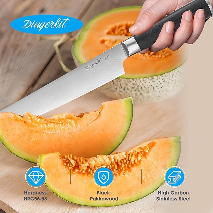 Watermelon Knife, 9" Melon Carving and Slicer Knife for Watermelon Cantaloupe Made of High Carbon Steel with Gift Box and Sheath - Fruit Cutting Knife with Pakkawood Handle.