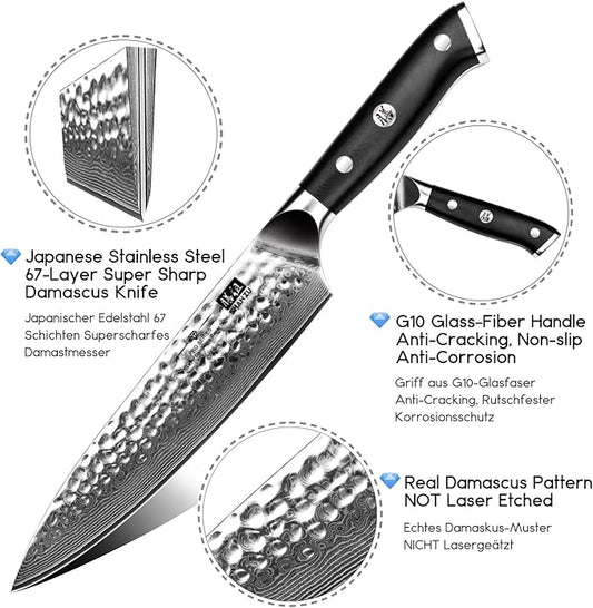 SHAN ZU Chef Knife, 8 Inch Damascus Steel Knife, Professional Kitchen Knife Sharp High Carbon Steel Kitchen Utility Knives with Gift Box