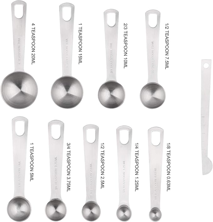 19-Piece Stainless Steel Measuring Cups & Spoons Set, Magnetic Conversion Chart, Metric 8 Cups 9 Spoons