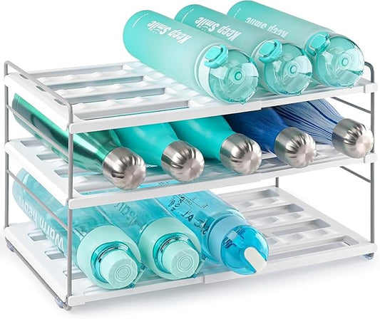 Water Bottle Organizer Holder for Cabinet, 3 Tier Expandable Water Bottle Storage Rack for Tumbler Travel Mug Cup Kitchen Pantry Organization and Storage for Stanley Cup