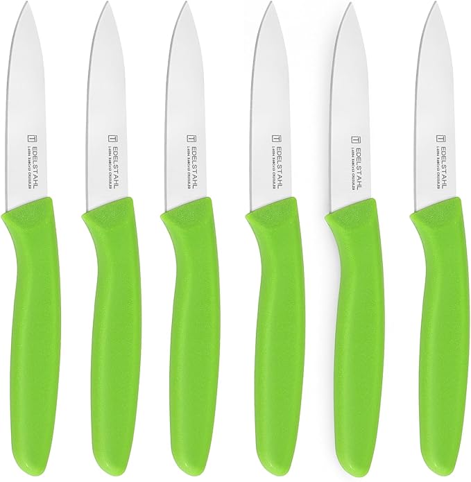 Premium Paring Knife, Stainless Steel Paring Knives Set of 6,Sharp Vegetable&Fruit Knife,Small Knife Set,Ergonomic Handle Paring Knives,Straight Edge Peeling Knifes,Green&Dishwasher Safe
