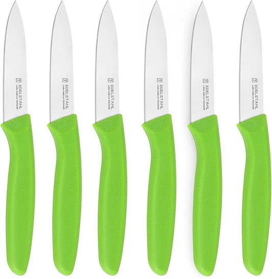 Premium Paring Knife, Stainless Steel Paring Knives Set of 6,Sharp Vegetable&Fruit Knife,Small Knife Set,Ergonomic Handle Paring Knives,Straight Edge Peeling Knifes,Green&Dishwasher Safe