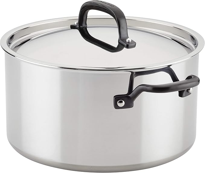 KitchenAid 5-Ply Clad Polished Stainless Steel Cookware Pots and Pans Set, 10 Piece