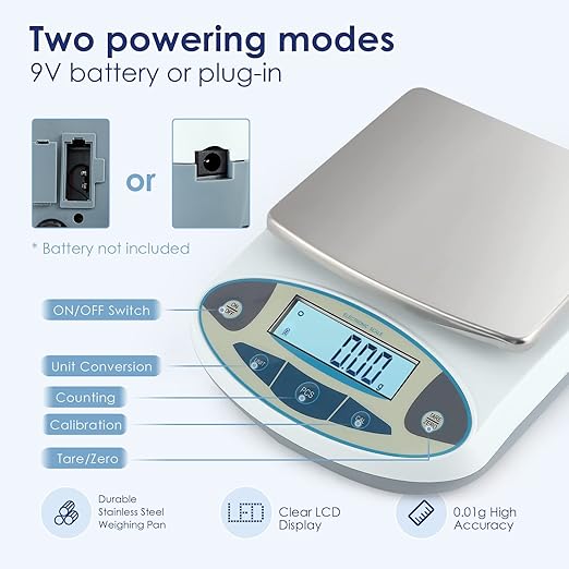 CGOLDENWALL Precision Lab Scale Digital Analytical Balance Laboratory Balance Jewelry Scale Scientific Scale 0.01g Accuracy 110V (5000g, 0.01g)