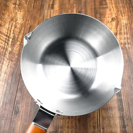 Milk Warmer Pot, Stainless Steel Butter Warmer Pot Butter Pan Mini Saucepan Milk Boiler with Prevent Sticking Wooden Handle Milk Warmer for Coffee Milk Butter (20cm)