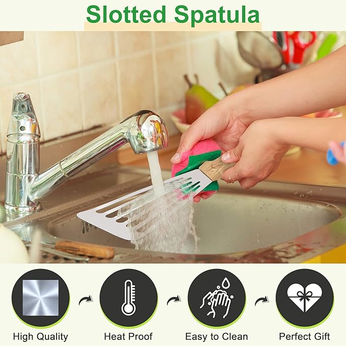 12.5In Fish Spatula, HaSteeL Stainless Steel Slotted Turner with Plastic Handle, Heavy Duty Metal Griddle Spatula for Grilling Cooking Baking Flipping Frying, Easy to Clean & Beveled Edge - 2Pcs