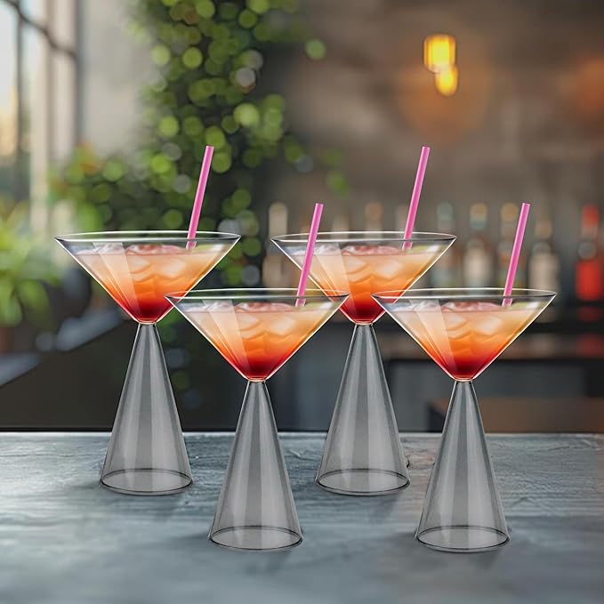 Gusto Buono 8.4oz Martini Glasses – Set of 4 Drinkware with Grey Stem Geometric Design | Heat-Resistant, Dishwasher & Microwave Safe | Perfect for Martinis, Cocktails, Home, Parties, & Gifts