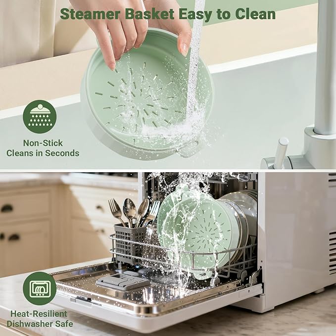 Double-Layer Microwave Steamer Basket, Food-Grade Steamer Pot for Vegetables with Handle and Lid, Heat-Resistant Microwave Steaming Bowl for Easy Clean, Dishwasher Safe, 3 Compartmented