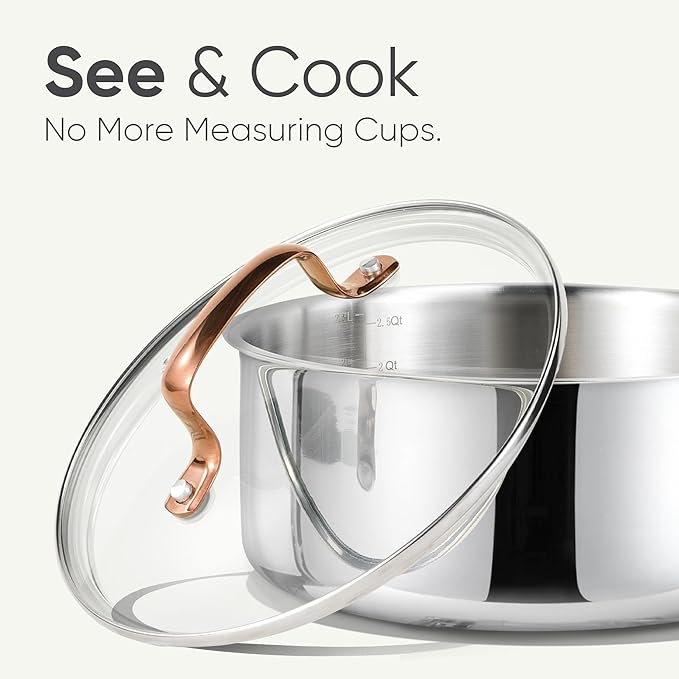 CAROTE 1.6Qt & 3.0Qt Stainless Steel Saucepan Set, Non-Toxic 3-Ply Stainless Steel Cookware Set with Lids, Small Kitchen Pots, Oven Safe, Compatible with Induction, Ceramic, Gas