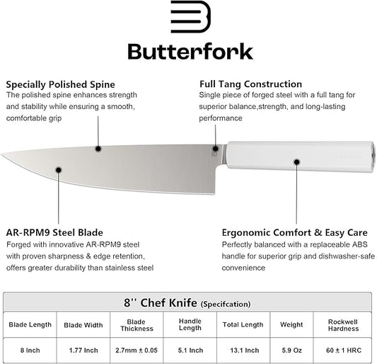 8 Inch Chef Knife, AR-RPM9 Steel & Ergonomic Handle Cooking Knife, Ultra Sharp Professional Kitchen Knife with Oak Sheath, Gift Box for Home Chefs