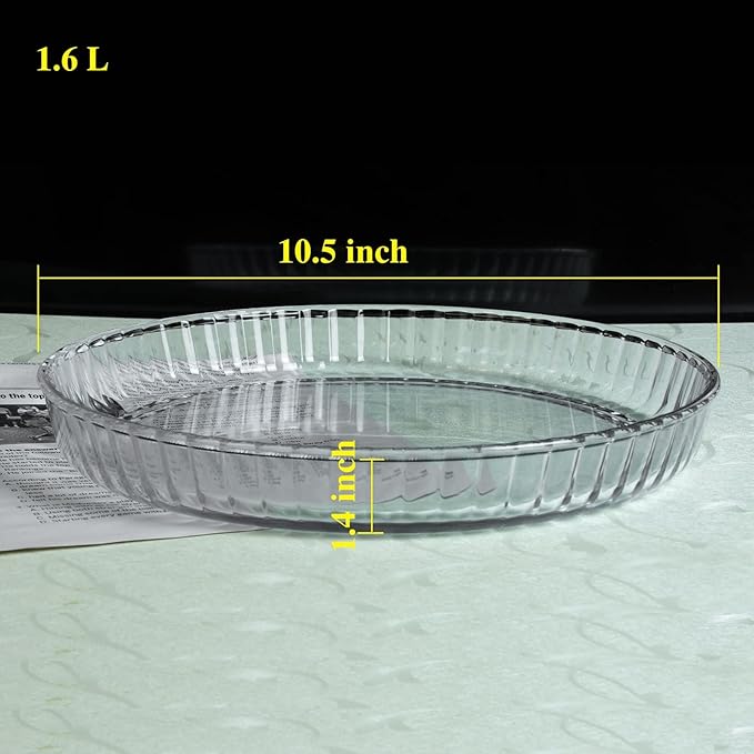 CLAPPER Pie Pan Glass Pie Plate 10.5 inch - Deep Pie Dish for Baking Made by Clear Round Heat-resistant Safety Glass, 54 oz