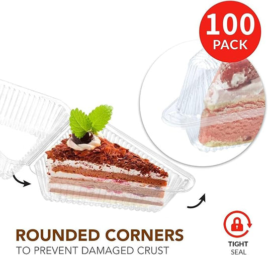 200 Pieces Cake Slice Plastic Containers with Lids 5 Inches Hinged Lid Cheese cake Container, for Home, Bakery and Cafe