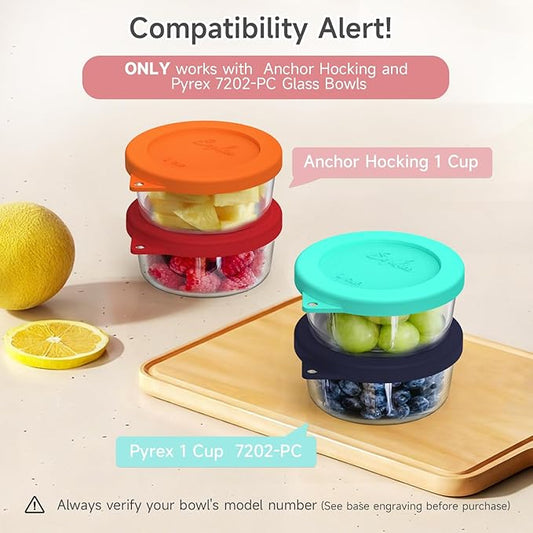 Sophico 1 Cup Round Silicone Storage Cover Lids Replacement for Anchor Hocking and Pyrex 7202-PC Glass Bowls (Container not Included) (Red - 2 pack)