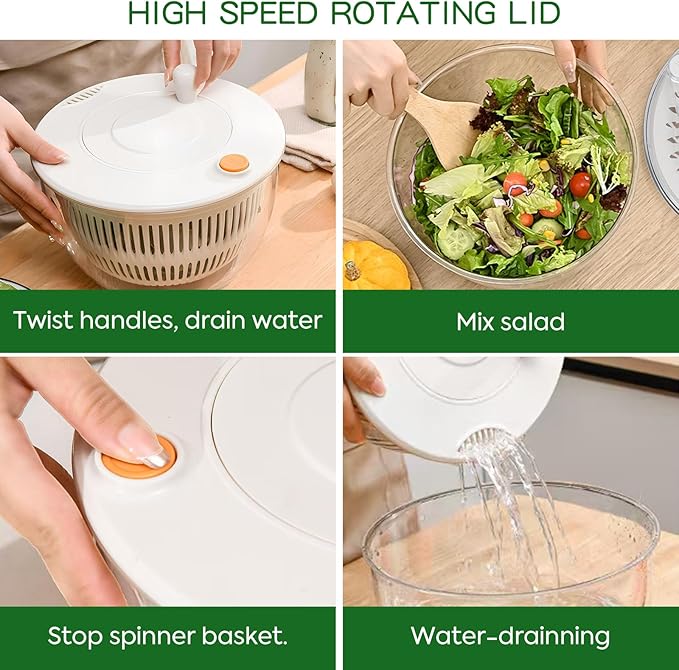 Large Salad Spinner and Slicer - 5.3 Qt, Grater with Container and Lid & Kitchen Gadget set, Vegetable Dryer Grater, with Fruits Wash Bowl, with Slicer and Shredder (Ivory White)