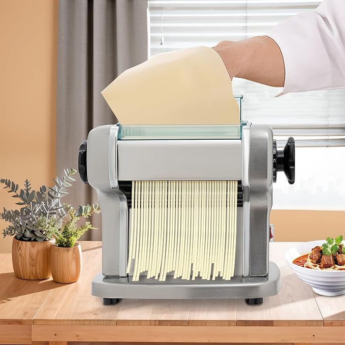 Electric Pasta Maker Machine, Automatic Noodle Maker with 9 Thickness Settings, Stainless Steel Dough Sheeter & Roller for Home, DIY Spaghetti, Lasagna