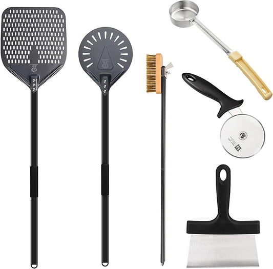 12-inch Hard Anodized Aluminum Pizza Spatula,Set Of 6 Commercial Pizza Oven Utensils, pizza Peel for Indoor & Outdoor Pizza Ovens, Pizza Oven Accessories