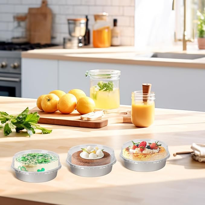 Beasea Mini Pie Pans with Lids, 120 Pack 4 Inch 8oz Disposable Mini Cake Pans Creme Brulee Aluminum Foil Pie Tart Ramekins Tins Silver Small Individual Round Containers Oven Safe for Baking