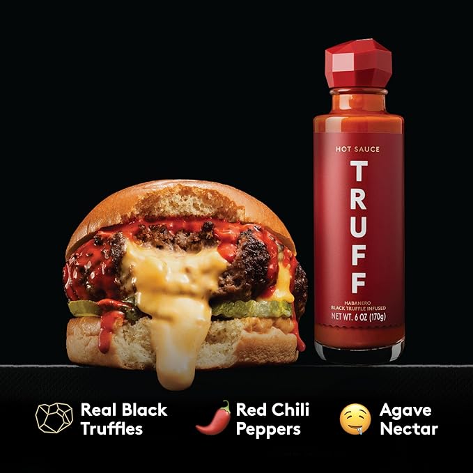 TRUFF Hot Sauce and Hotter Sauce 2-Pack Bundle, Gourmet Hot Sauce Set, Black Truffle and Chili Peppers, Gift Idea for The Hot Sauce Fans (Black/Red, 6 oz, 2 Count)