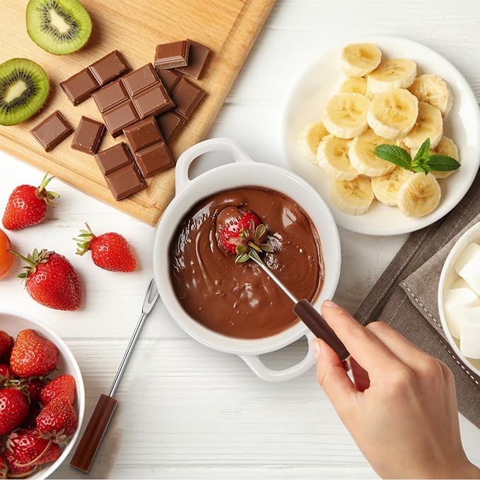 300ML Ceramic Butter Warmer Set with 2 Forks, White Fondue Pot Melting Pot Set, Melt Hot Pot Bowl Set for Cheese Chocolate Butter Caramel