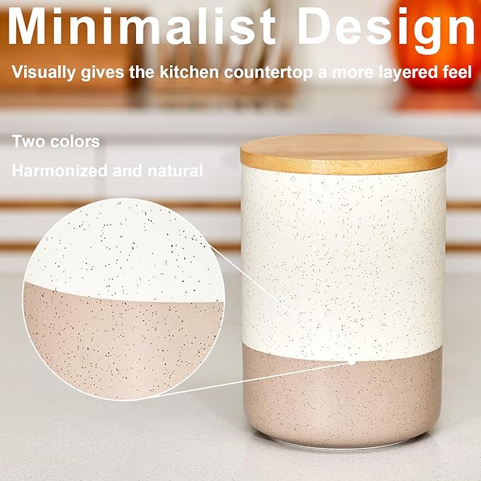 Yangbaga Canisters Sets for Kitchen Countertop-Set of 4 Ceramic Kitchen Canisters Food Storage Jar with Airtight Wood Lids & Spoons & Label,Large Flour and Sugar Containers for Serving Ground Coffee
