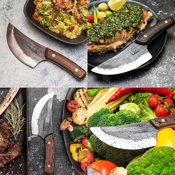 COOLINA Classic Trio Kitchen Knife Set – High-Carbon Steel, Includes Promaja Cleaver, Altomino Chef’s Knife & Butcher Knife, Full Tang, Ergonomic Handle, Precision Cutting for Meat & Vegetables