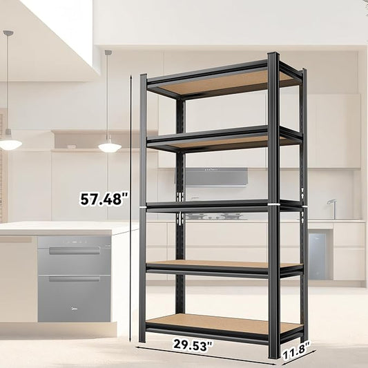 【Five Solid Wood Countertop Steel Shelf】 57.48×29.53×11.81 inches Steel and Wood Combination Storage Cabinet Adjustable Tier Height Multifunctional Shelf for Living Room and Study Room