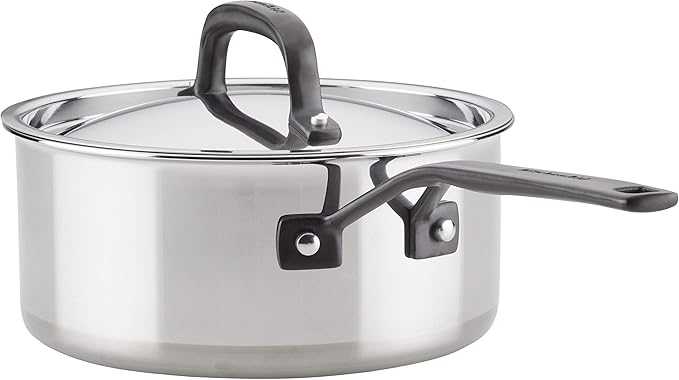 KitchenAid 5-Ply Clad Polished Stainless Steel Cookware Pots and Pans Set, 10 Piece