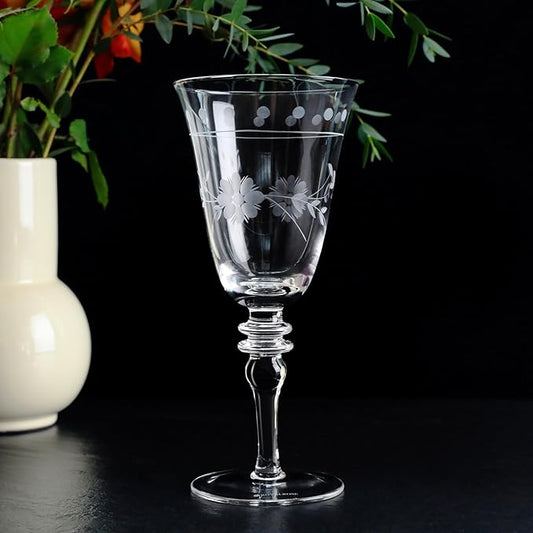 Royalrose Premium Delight Wine Glasses Set of 4, 14.2 oz – Hand-Blown with Etched Long Stem, Classic Glassware for Weddings, Dinners, and Holiday Gifting (Vintage Wine Glasses)