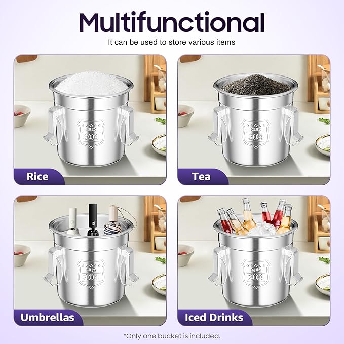 304 Stainless Steel Storage Containers with Lid, 6L/1.58gal Airtight Canister with Locking Clamps Multi-Purpose Kitchen Storager Bucket Food Jar, for Rice Cereal Flour Coffee Beans Milk (6L)