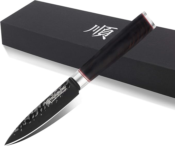 YOUSUNLONG Paring Peeling Knives - 3.5 Inch Japanese AUS8 HRC Steel Fruit & Vegetable Knife - Leadwood Handle