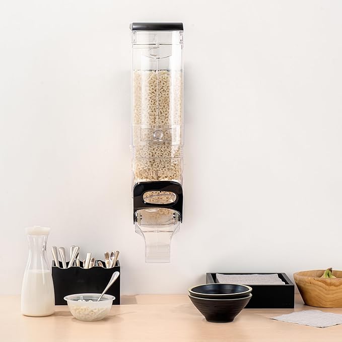 Restaurantware-Met Lux 5 Gallon Dry Food Dispenser, 1 Airtight Cereal Dispenser - Wall-Mounted, Single Control, 1 Black Plastic Grain Holder, For Snacks, Nuts, Or Coffee Beans
