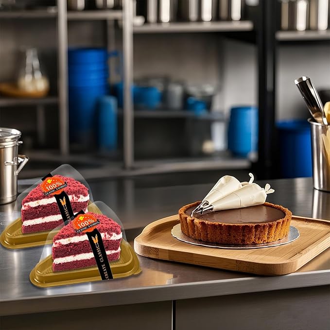 Cake Slice Container, 50 Pack Clear Plastic Cake Containers Cheesecake Container Pie Slice Box, Individual Pie Slice Box Disposable Cheesecake Containers For Pies Snack Dessert (Gold)
