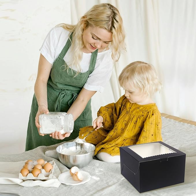 20Pcs 8 Inch Cake Boxes with Window, 8x8x5 Inches Black Bakery Boxes, Cake Carrier Container for Pastries, Pie, Cookies, Chocolates, Cupcakes, Birthday Party, Wedding