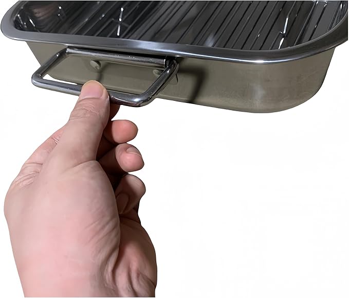 Roasting Pan Stainless steel Roasting pan Turkey Roasting pan with grill Rectangular grill suitable for Turkey, roast chicken and ham (14.2x10.2x2.4inch)