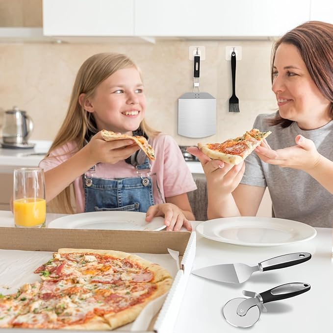 Pizza Kit for Homemade Baking, 12in Perforated and Non-Perforated Pizza Pan Set with Stainless Steel Pizza Peel 12x9in, Dough Roller, Cutter, Apron, Baking Mat, Ideal for Oven Cooking at Home