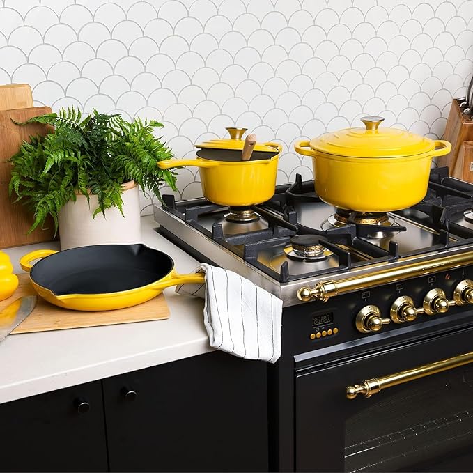 Larder & Vine 21 Piece Cookware Set (Limoncello) | Dutch Oven, Utensil Set, Saucepan, Skillet, and Trivets