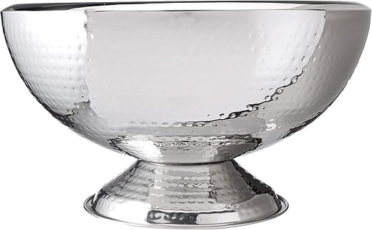 Stainless Steel Hammered Double-Walled Insulated Punch Bowl 17 Inch | 3 Gallon Footed Beverage Tub for Wine, Champagne for Parties, Weddings & Events