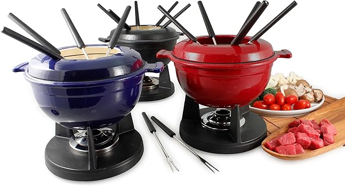 Swissmar F66541 Lucerne 10 Piece Cast Iron Fondue Set, Indigo Blue