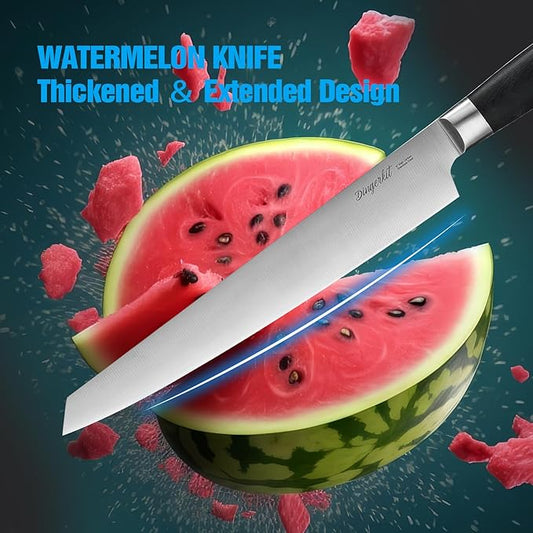 Watermelon Knife, 9" Melon Carving and Slicer Knife for Watermelon Cantaloupe Made of High Carbon Steel with Gift Box and Sheath - Fruit Cutting Knife with Pakkawood Handle.