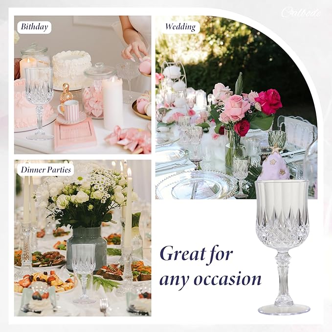 Plastic Wine Glasses Set of 12 – 7oz Unbreakable Clear Drinking Glasses for Parties Reusable & Dishwasher-Safe for Weddings, Bars, and Every Celebration